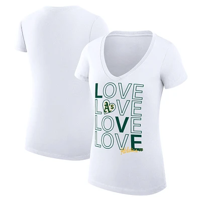 Women's G-III 4Her by Carl Banks White Athletics Super-Slim Fit Lightweight Love Graphic Team V-Neck T-Shirt