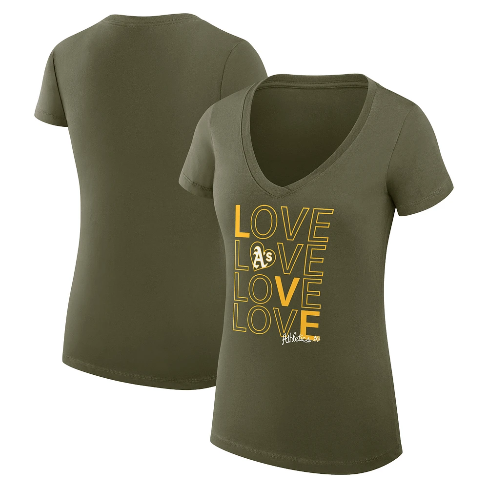 Women's G-III 4Her by Carl Banks Green Athletics Super-Slim Fit Lightweight Love Graphic Team V-Neck T-Shirt