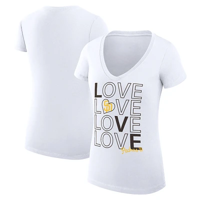 Women's G-III 4Her by Carl Banks White San Diego Padres Super-Slim Fit Lightweight Love Graphic Team V-Neck T-Shirt