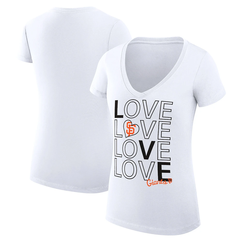 Women's G-III 4Her by Carl Banks White San Francisco Giants Super-Slim Fit Lightweight Love Graphic Team V-Neck T-Shirt