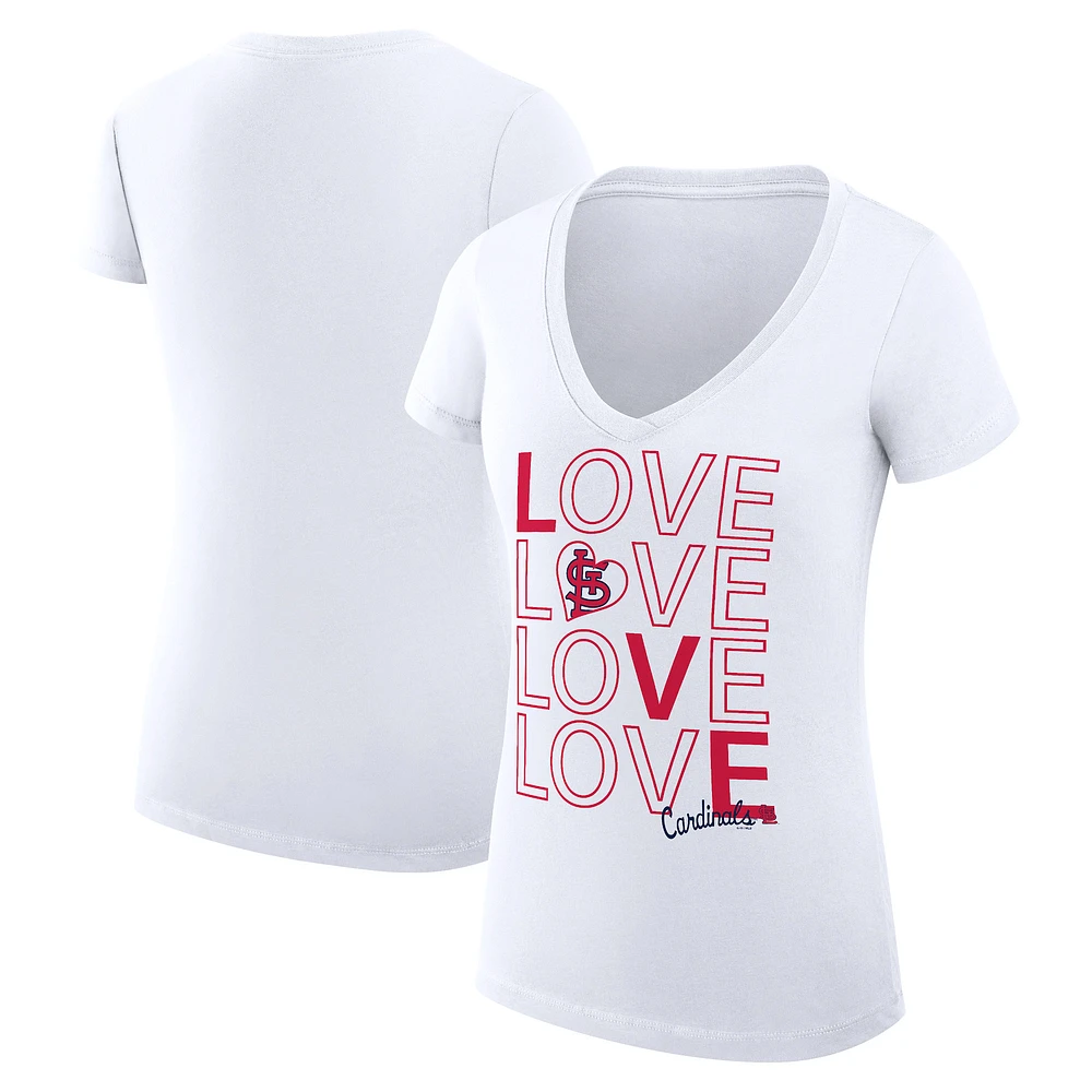 Women's G-III 4Her by Carl Banks White St. Louis Cardinals Super-Slim Fit Lightweight Love Graphic Team V-Neck T-Shirt
