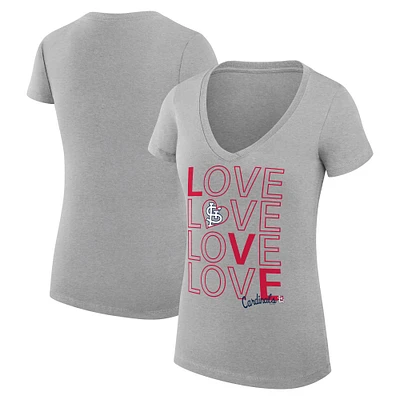 Women's G-III 4Her by Carl Banks Heather Gray St. Louis Cardinals Super-Slim Fit Lightweight Love Graphic Team V-Neck T-Shirt
