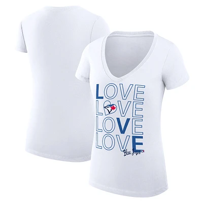 Women's G-III 4Her by Carl Banks White Toronto Blue Jays Super-Slim Fit Lightweight Love Graphic Team V-Neck T-Shirt