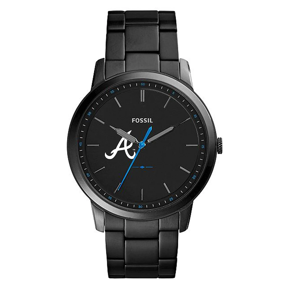 Men's Fossil Black Atlanta Braves Minimalist Stainless Steel Watch