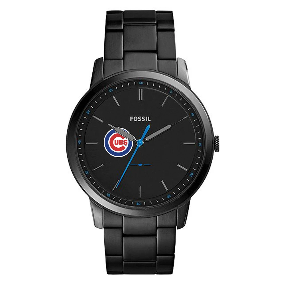 Men's Fossil Black Chicago Cubs Minimalist Stainless Steel Watch