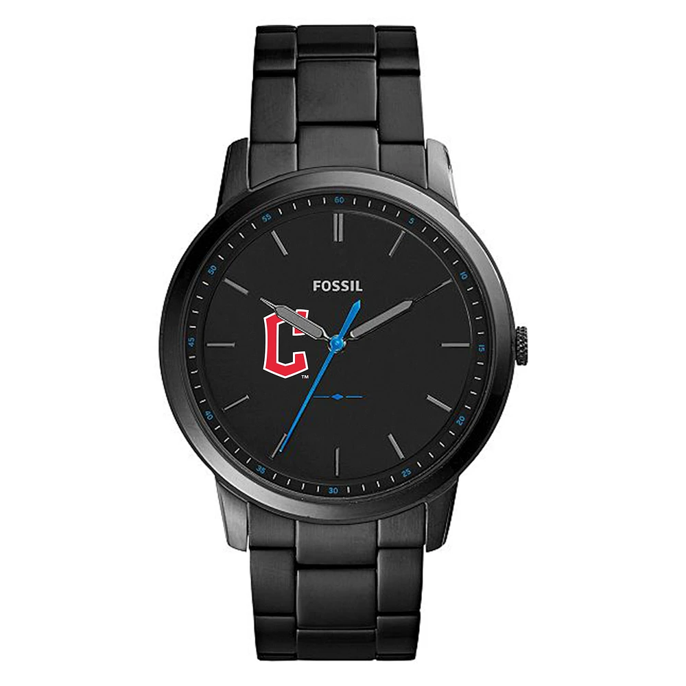 Men's Fossil Black Cleveland Guardians Minimalist Stainless Steel Watch