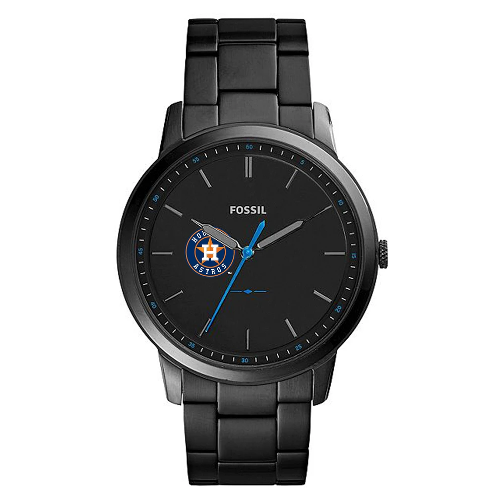 Men's Fossil Black Houston Astros Minimalist Stainless Steel Watch