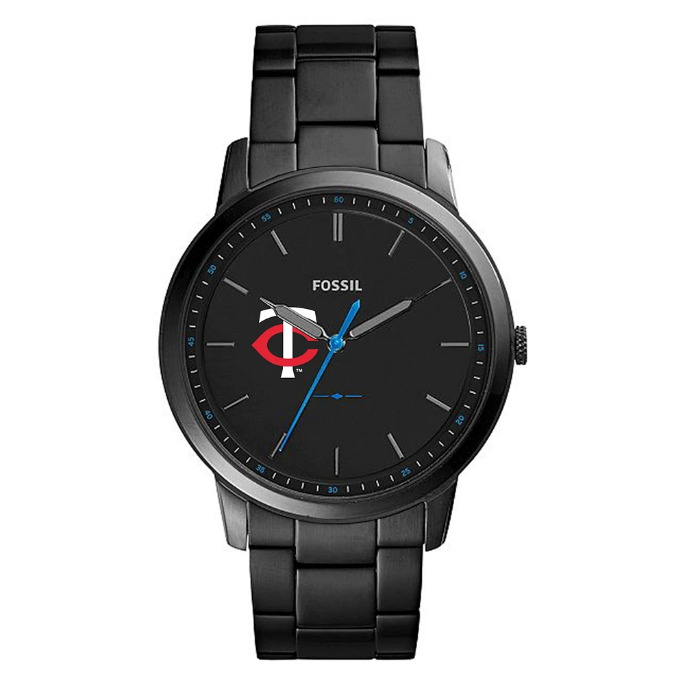 Men's Fossil Black Minnesota Twins Minimalist Stainless Steel Watch