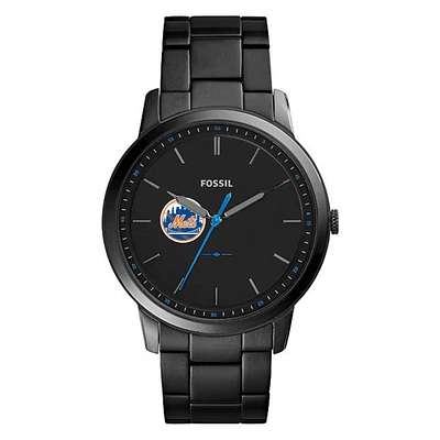Men's Fossil Black New York Mets Minimalist Stainless Steel Watch