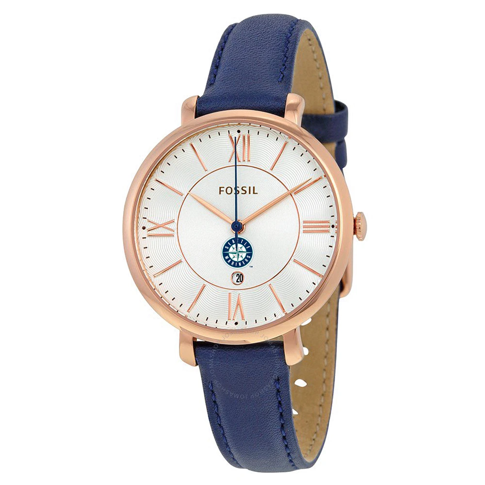 Women's Fossil Gold/Navy Seattle Mariners Jacqueline Leather Watch