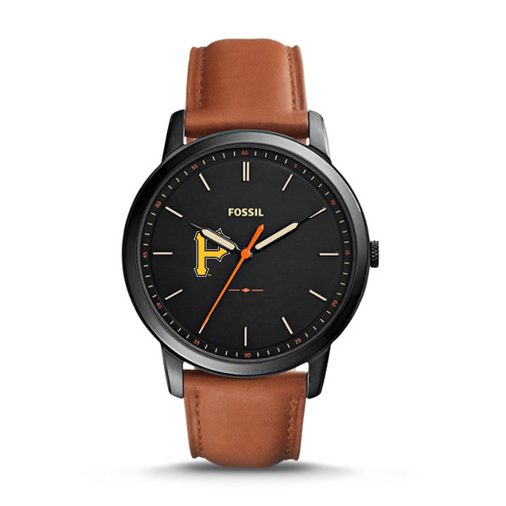 Men's Fossil Brown Pittsburgh Pirates Minimalist Leather Watch