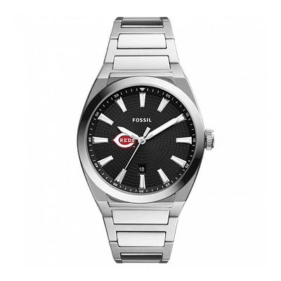 Men's Fossil Black Cincinnati Reds Everett Stainless Steel Watch