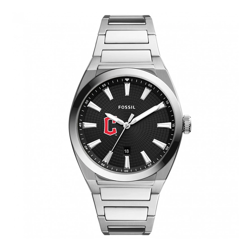 Men's Fossil Black Cleveland Guardians Everett Stainless Steel Watch