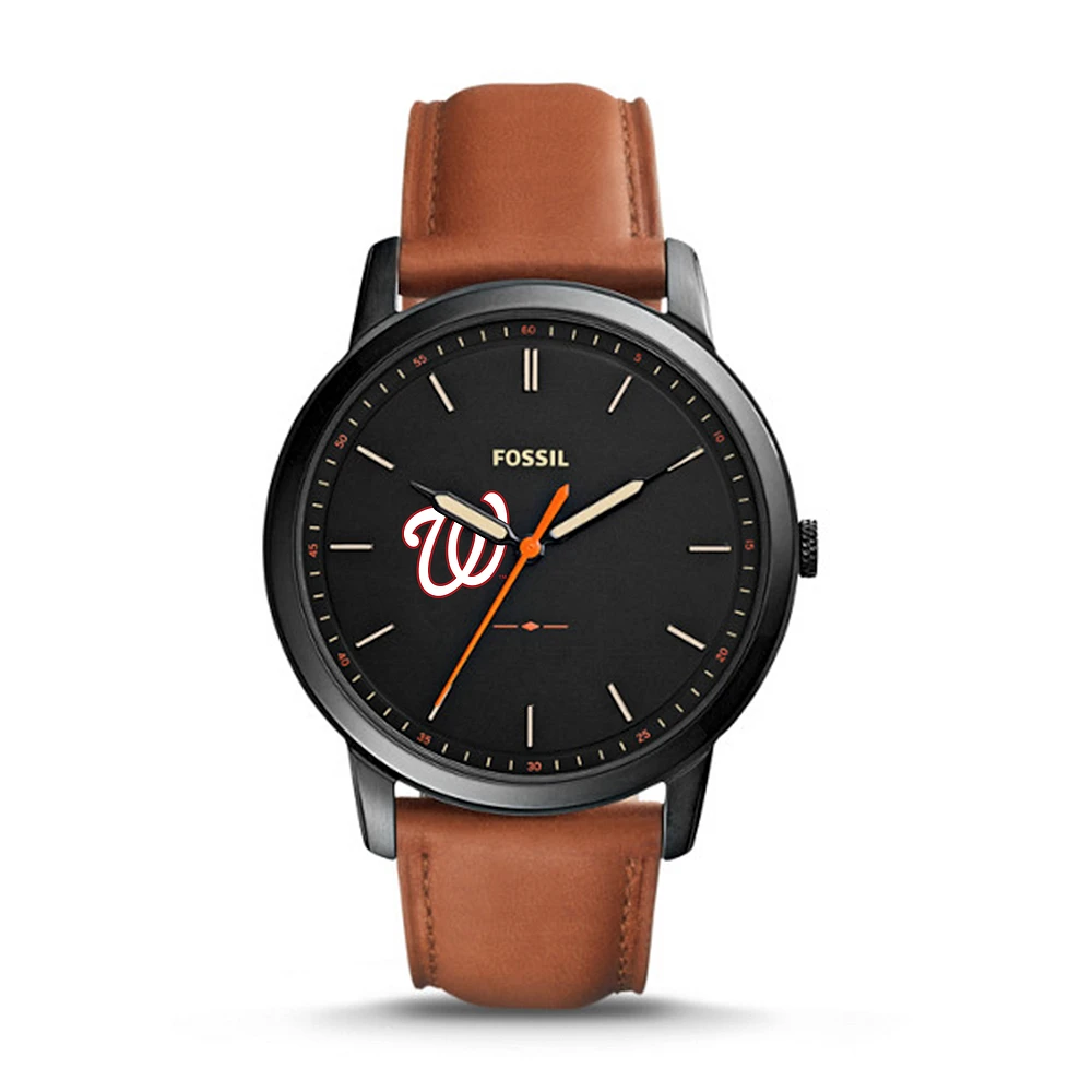 Men's Fossil Brown Washington Nationals Minimalist Leather Watch