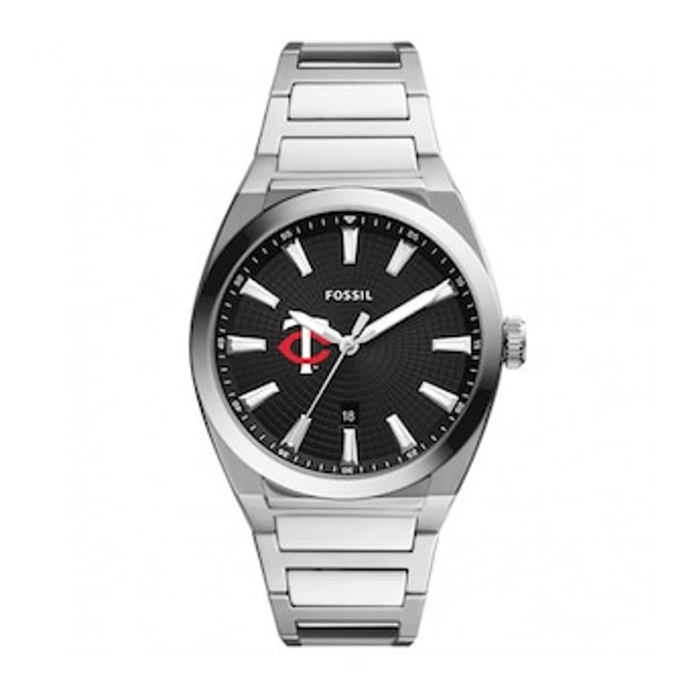 Men's Fossil Black Minnesota Twins Everett Stainless Steel Watch