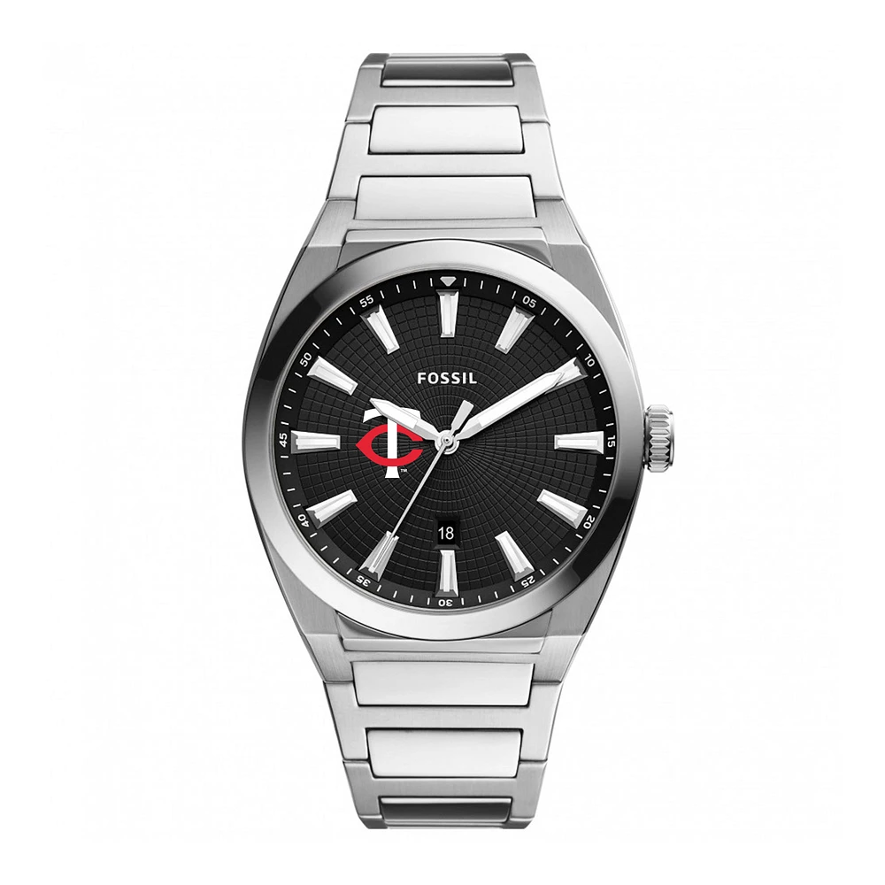 Men's Fossil Black Minnesota Twins Everett Stainless Steel Watch