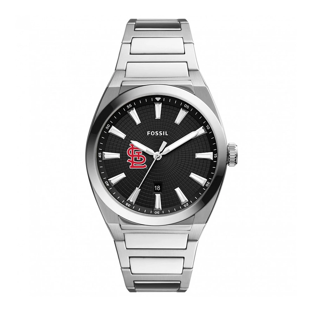 Men's Fossil Black St. Louis Cardinals Everett Stainless Steel Watch