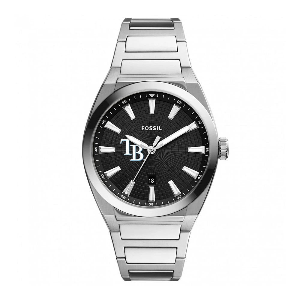 Men's Fossil Black Tampa Bay Rays Everett Stainless Steel Watch