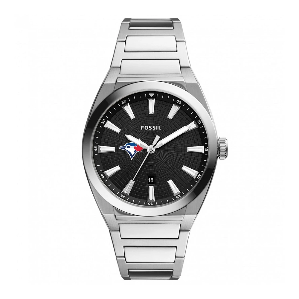 Men's Fossil Black Toronto Blue Jays Everett Stainless Steel Watch