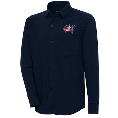 Men's Antigua Navy Columbus Blue Jackets Streamer Button-Up Shacket
