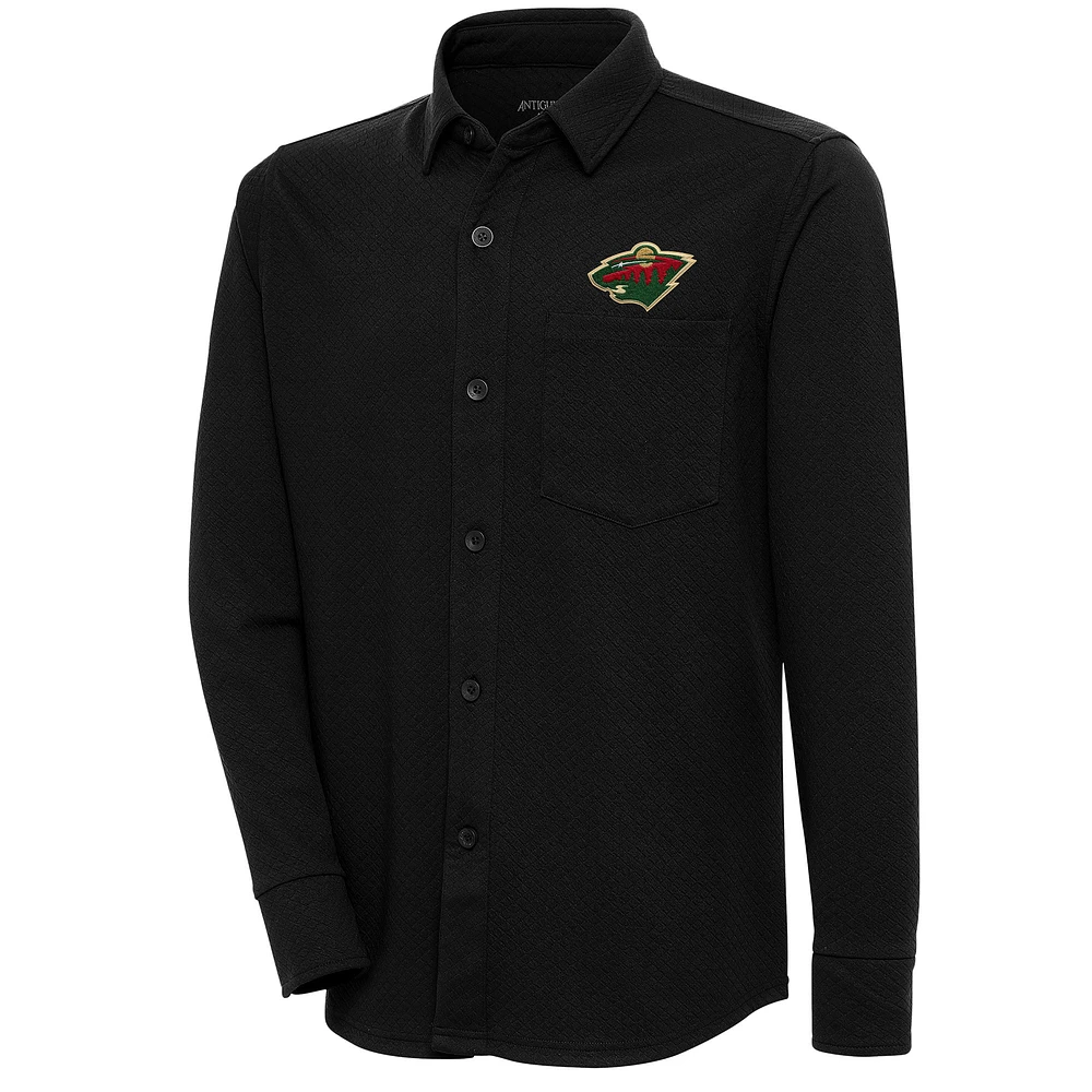 Men's Antigua Black Minnesota Wild Streamer Button-Up Shacket