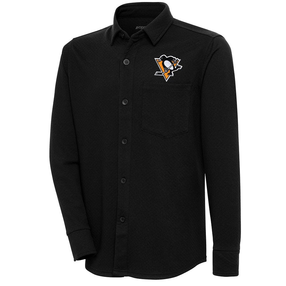 Men's Antigua Black Pittsburgh Penguins Streamer Button-Up Shacket
