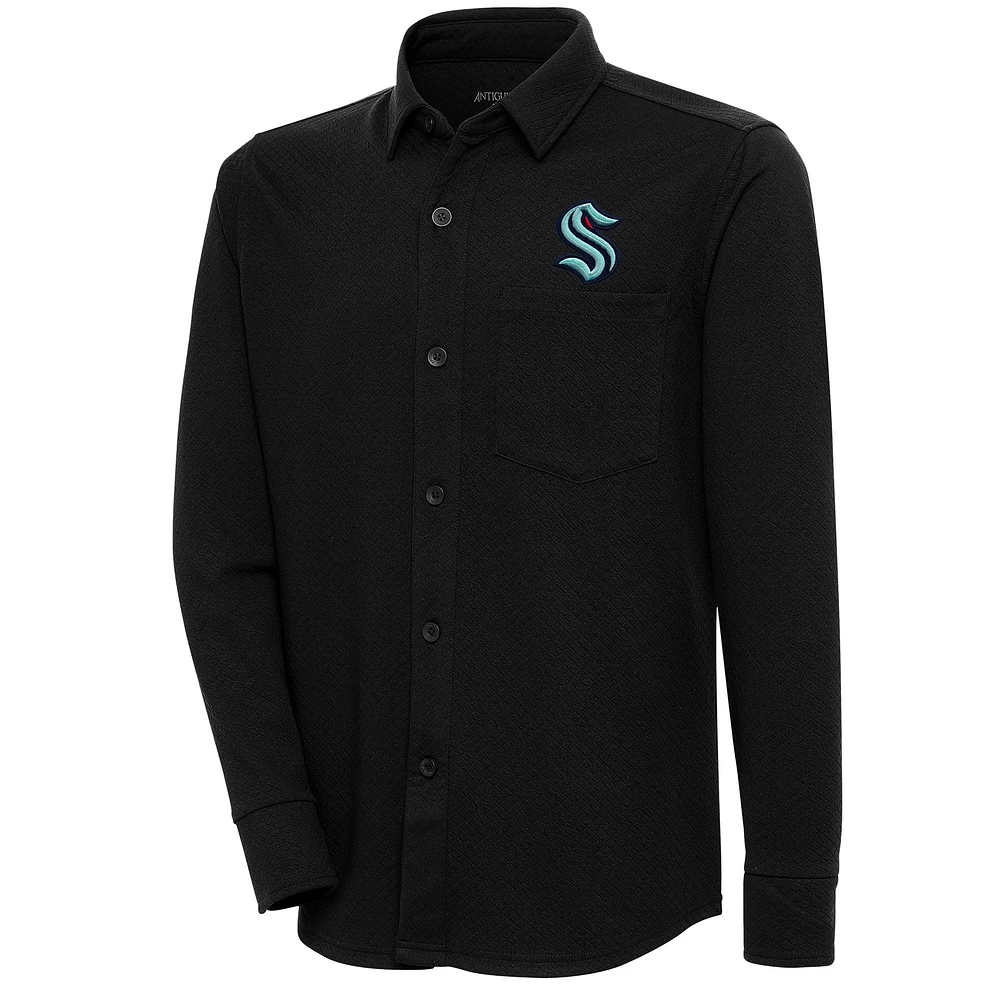 Men's Antigua Black Seattle Kraken Streamer Button-Up Shacket