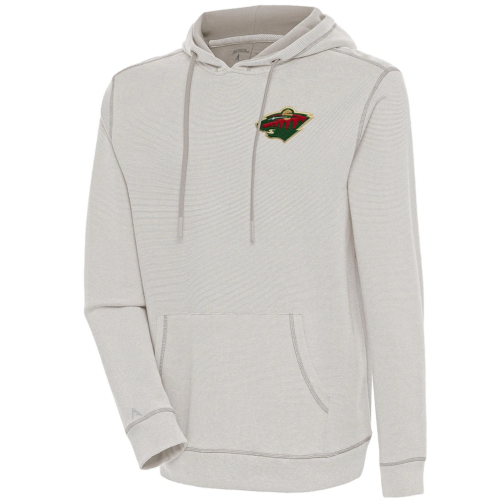Men's Antigua Oatmeal Minnesota Wild Axe Bunker Tri-Blend Pullover Hoodie