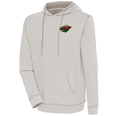 Men's Antigua Oatmeal Minnesota Wild Axe Bunker Tri-Blend Pullover Hoodie