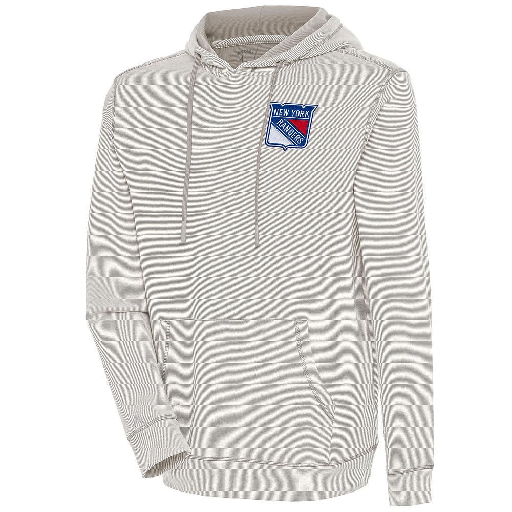 Men's Antigua Oatmeal New York Rangers Axe Bunker Tri-Blend Pullover Hoodie