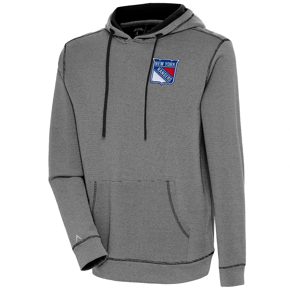 Men's Antigua Black New York Rangers Axe Bunker Tri-Blend Pullover Hoodie