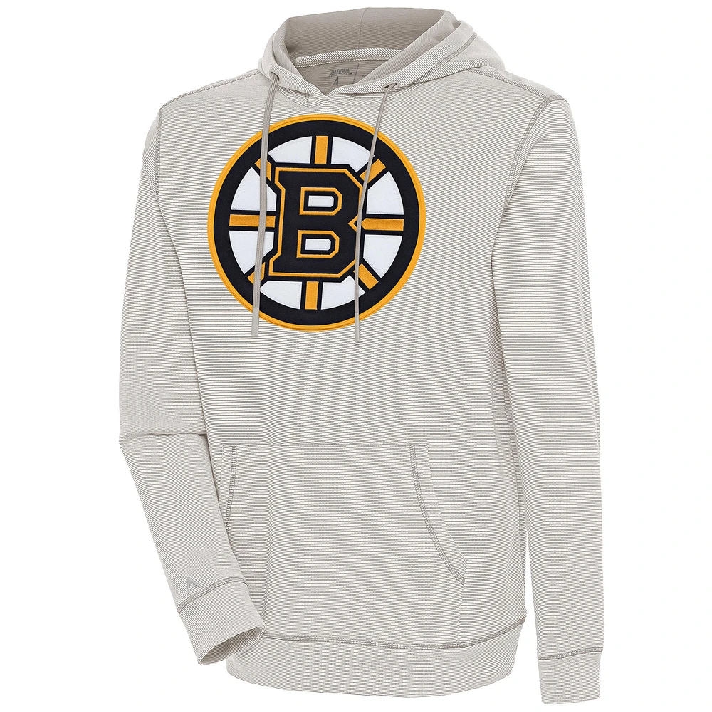 Men's Antigua Oatmeal Boston Bruins Axe Bunker Tri-Blend Pullover Hoodie