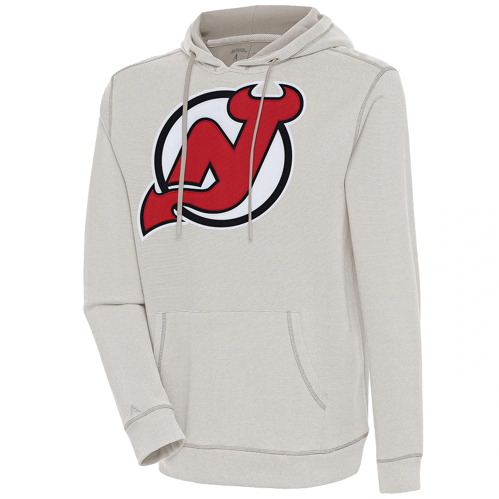 Men's Antigua Oatmeal New Jersey Devils Axe Bunker Tri-Blend Pullover Hoodie
