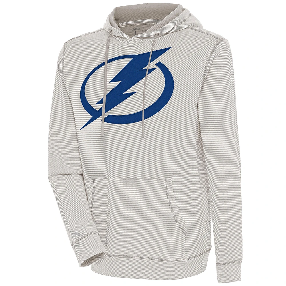 Men's Antigua Oatmeal Tampa Bay Lightning Axe Bunker Tri-Blend Pullover Hoodie