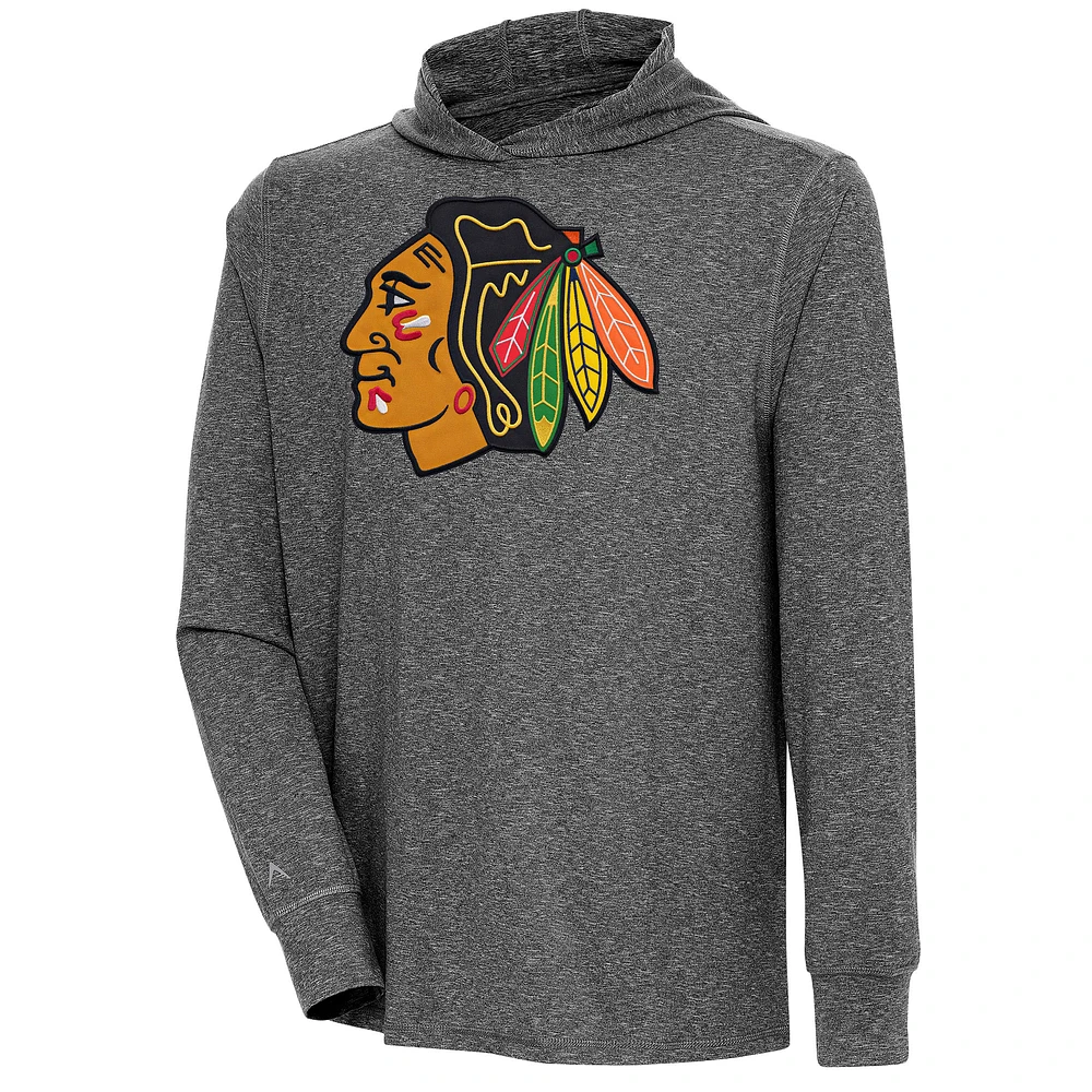 Men's Antigua Heather Black Chicago Blackhawks Saga Pullover Hoodie