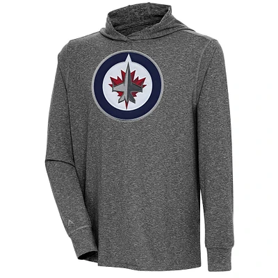Men's Antigua Heather Black Winnipeg Jets Saga Pullover Hoodie