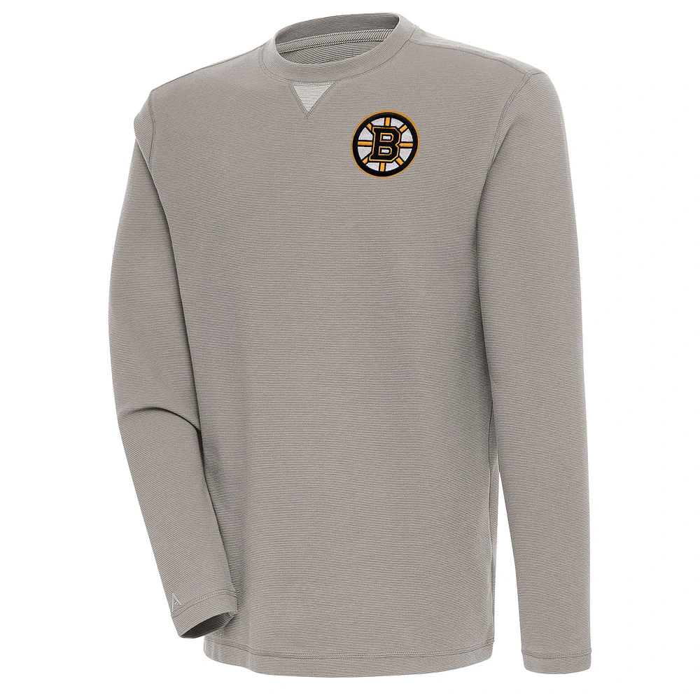 Men's Antigua Oatmeal Boston Bruins Flier Bunker Tri-Blend Pullover Sweatshirt