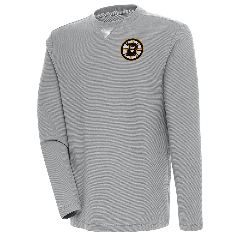 Men's Antigua Gray Boston Bruins Flier Bunker Tri-Blend Pullover Sweatshirt