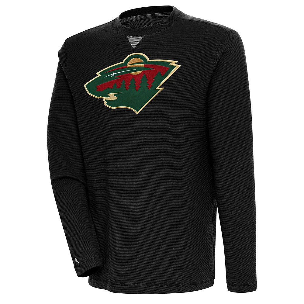 Men's Antigua Black Minnesota Wild Flier Bunker Tri-Blend Pullover Sweatshirt