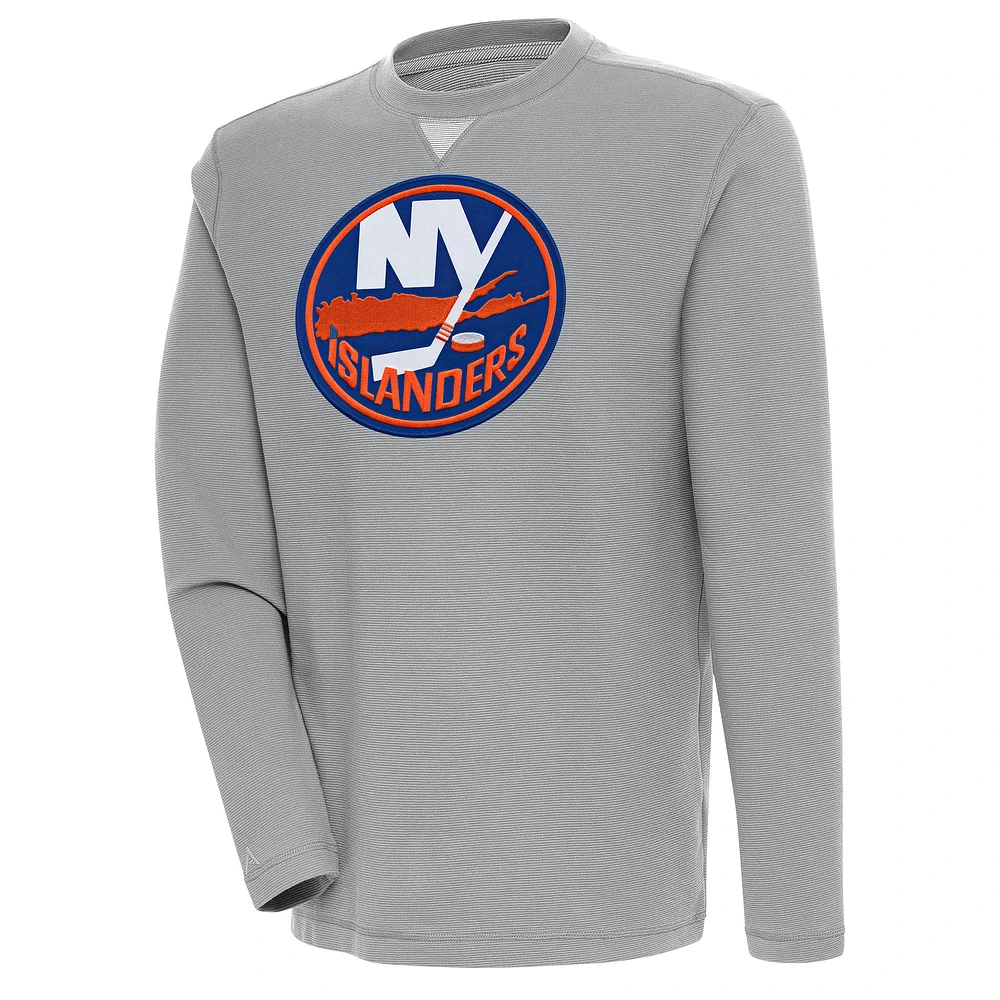 Men's Antigua Gray New York Islanders Flier Bunker Tri-Blend Pullover Sweatshirt
