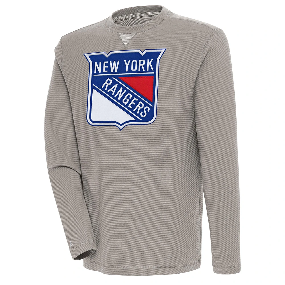 Men's Antigua Oatmeal New York Rangers Flier Bunker Tri-Blend Pullover Sweatshirt
