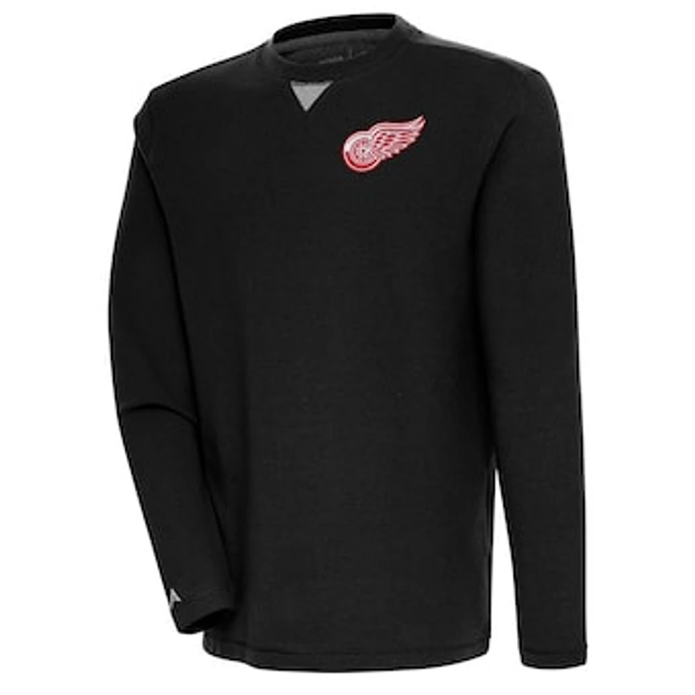 Men's Antigua Black Detroit Red Wings Flier Bunker Tri-Blend Pullover Sweatshirt