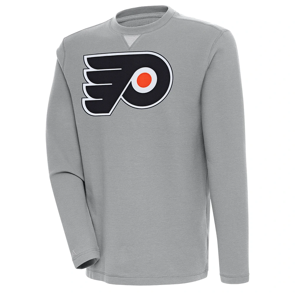 Men's Antigua Gray Philadelphia Flyers Flier Bunker Tri-Blend Pullover Sweatshirt