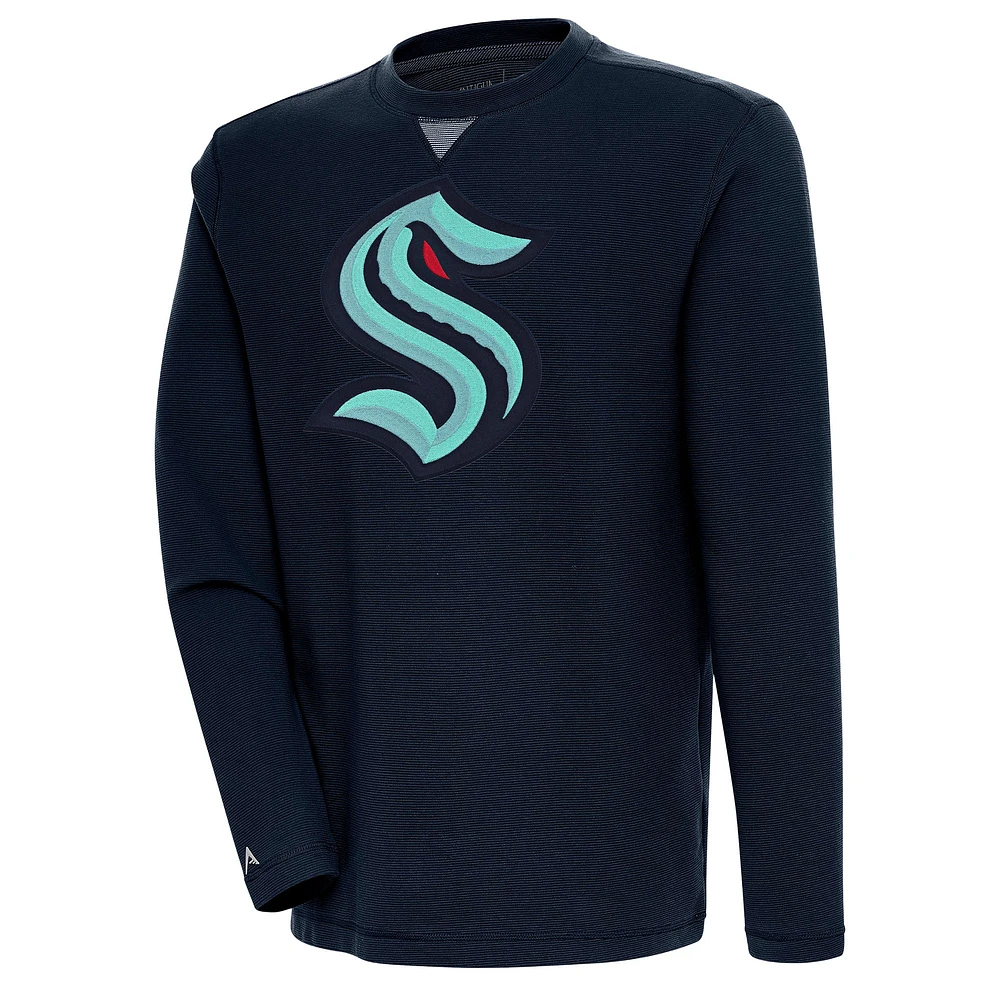 Men's Antigua Deep Sea Blue Seattle Kraken Flier Bunker Tri-Blend Pullover Sweatshirt