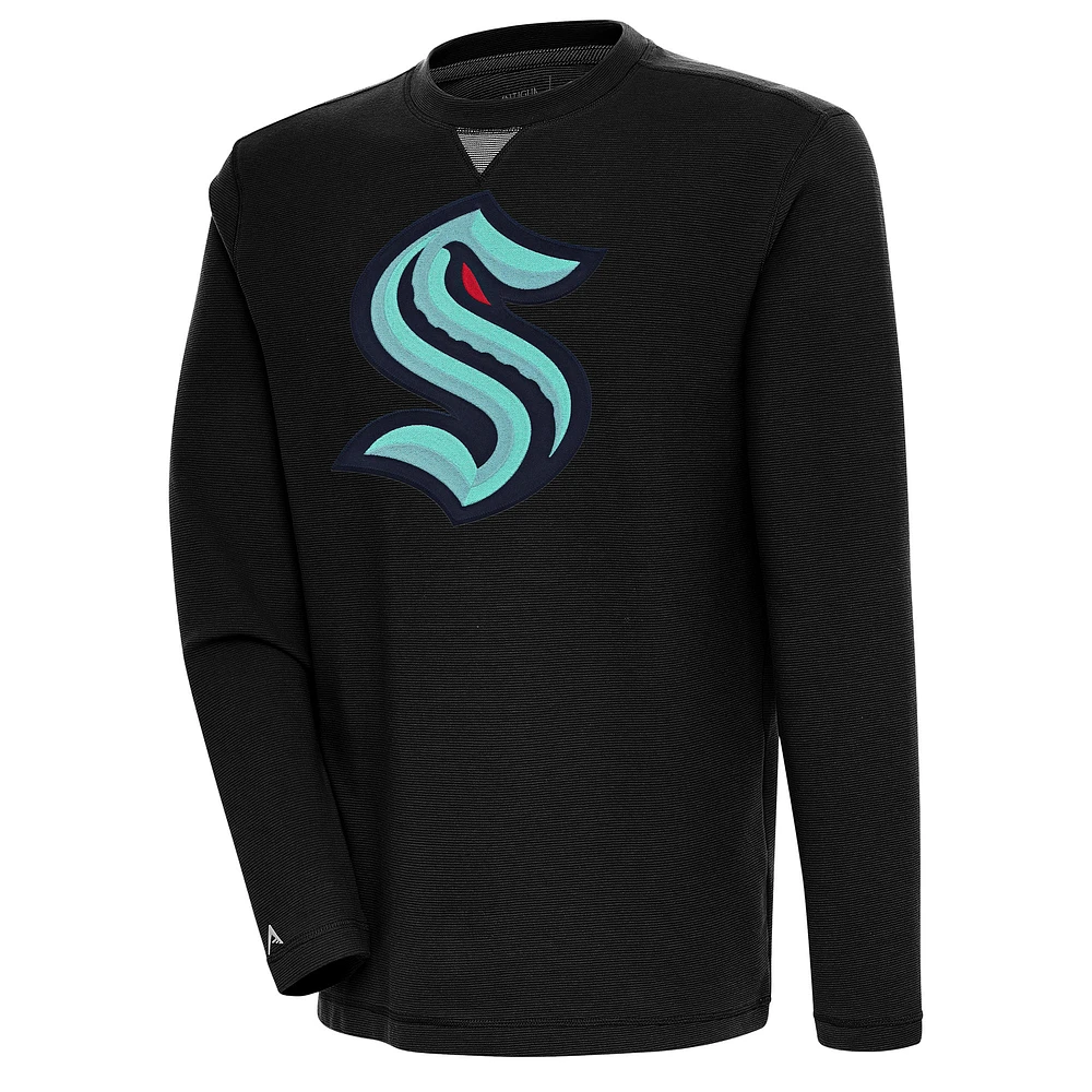 Men's Antigua Black Seattle Kraken Flier Bunker Tri-Blend Pullover Sweatshirt