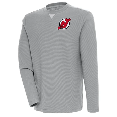 Men's Antigua Gray New Jersey Devils Flier Bunker Tri-Blend Pullover Sweatshirt