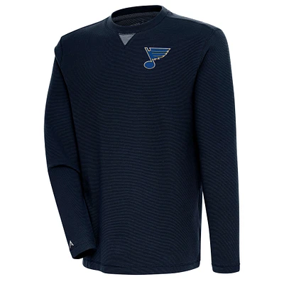 Men's Antigua Navy St. Louis Blues Flier Bunker Tri-Blend Pullover Sweatshirt