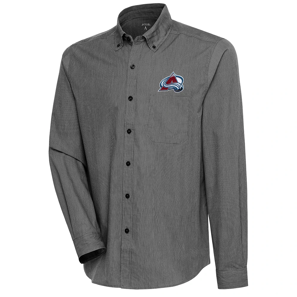 Men's Antigua Black Colorado Avalanche Compression Tri-Blend Button-Down Shirt