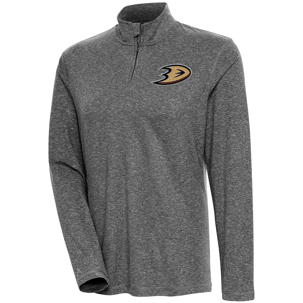 Women's Antigua Heather Black Anaheim Ducks Confront Quarter-Zip Pullover Top