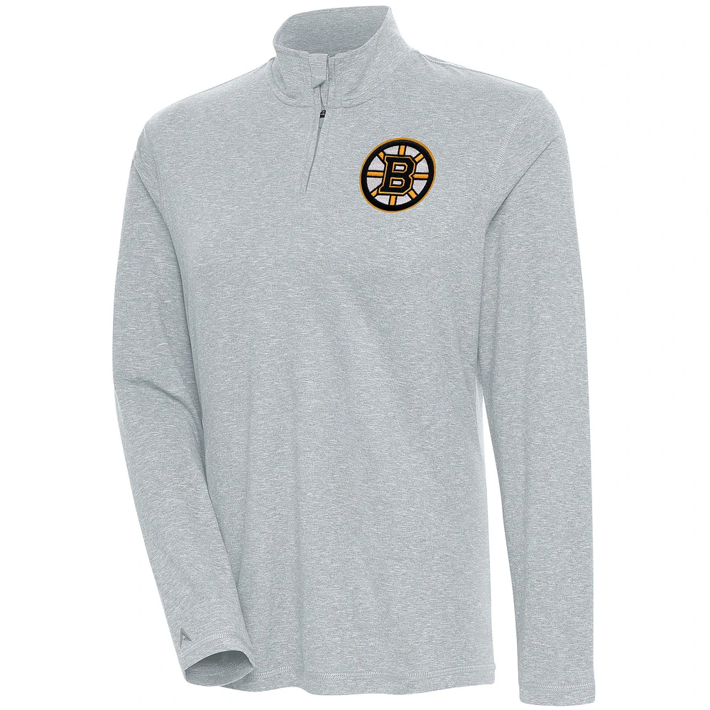 Women's Antigua Heather Gray Boston Bruins Confront Quarter-Zip Pullover Top